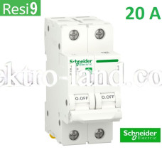 Автоматический выключатель 2Р 20А, C, 6кА, Schneider Electric RESI9 (R9F12220)